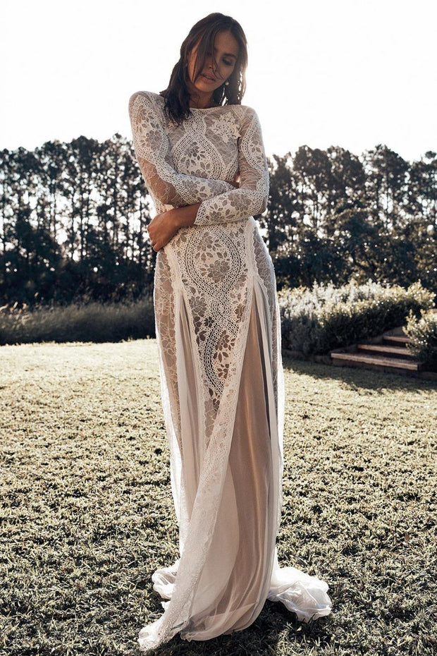 Lace Long Sleeves Boho Wedding Dresses ...